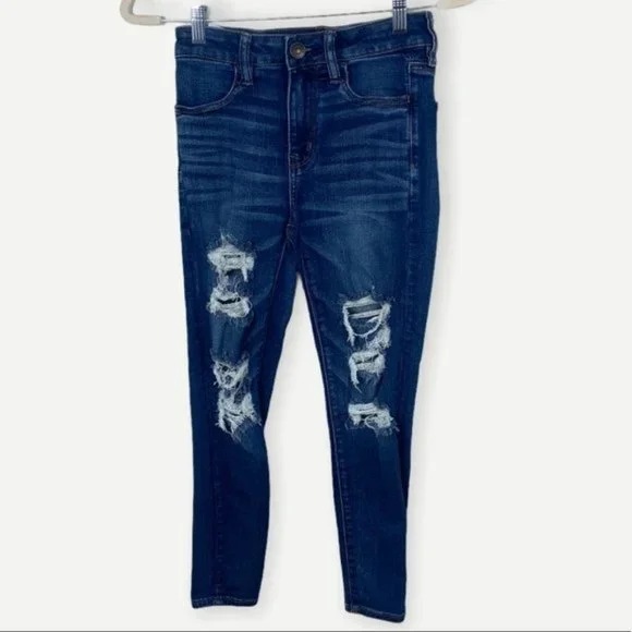 American Eagle Hi-Rise Distressed Jeggings Size 4 X-Short Stretch Denim Jeans - Picture 3 of 10
